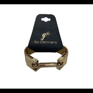Gennaro Tan Faux Leather Adjustable Bracelet with Gold-Tone Bar and Accents